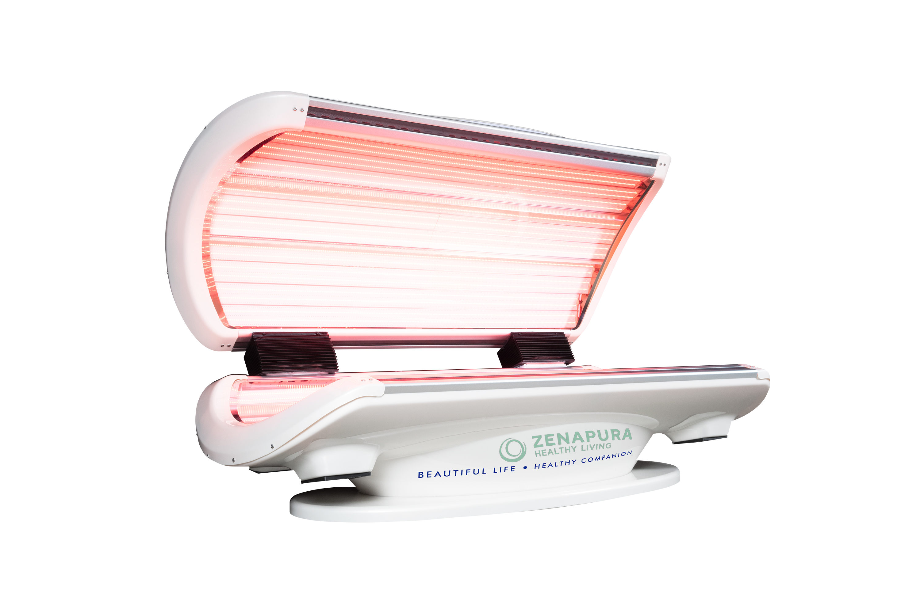 Zenapura MaxiLUX Red Light Therapy Bed shown on a white background, featuring full-body red and near infrared light for skin rejuvenation, recovery, and wellness therapy.